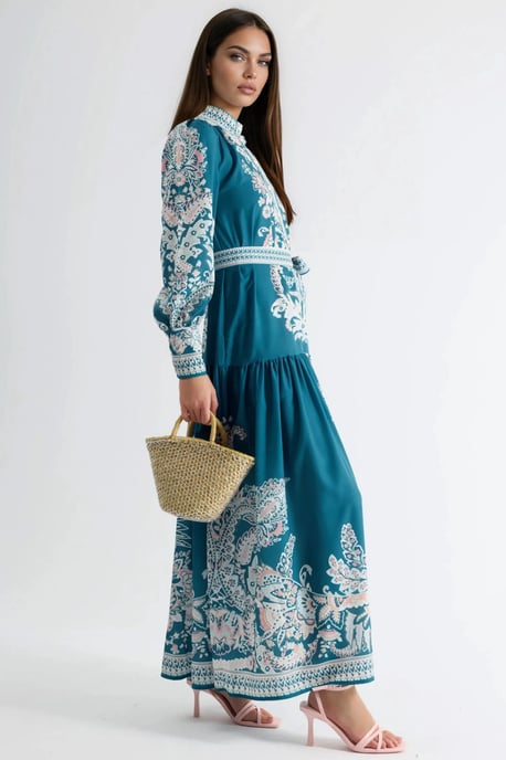 Maxi-jurk met Mandarin-kraag en riem - Image 3