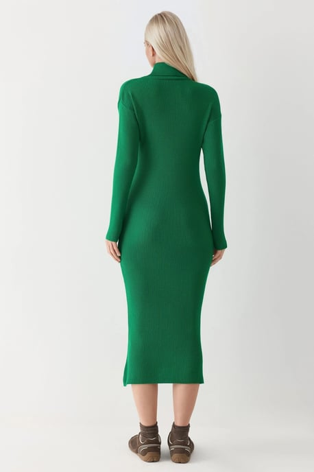 Geribbelde Turtleneck Bodycon Gebreide Jurk - Image 2