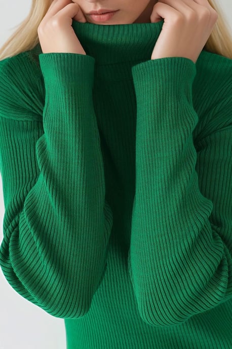 Geribbelde Turtleneck Bodycon Gebreide Jurk - Image 4