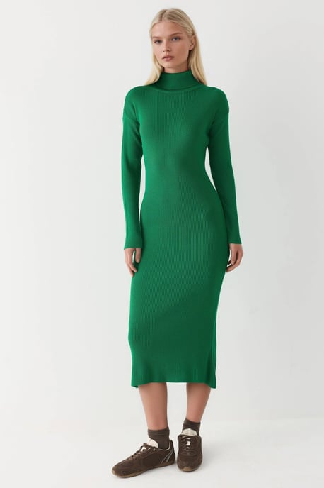 Geribbelde Turtleneck Bodycon Gebreide Jurk - Image 5