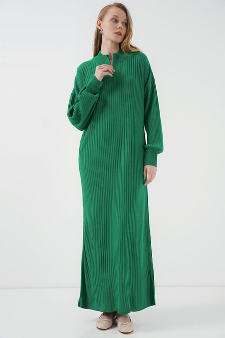 Geweven Tricot Jurk met Halve Col en Rits - Image 1