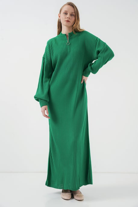 Geweven Tricot Jurk met Halve Col en Rits - Image 2