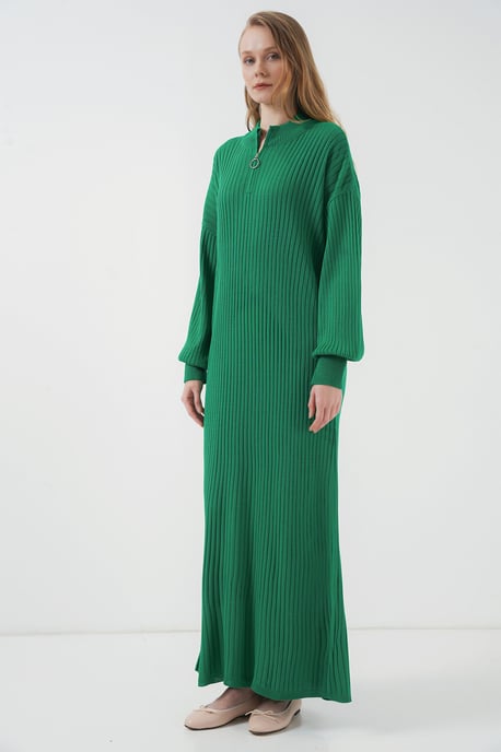 Geweven Tricot Jurk met Halve Col en Rits - Image 3