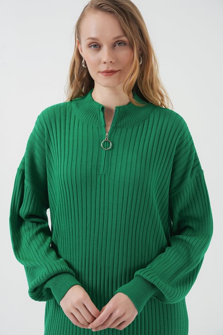 Geweven Tricot Jurk met Halve Col en Rits - Image 4