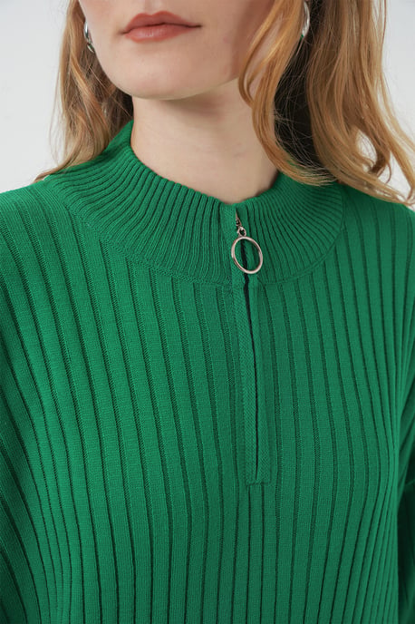 Geweven Tricot Jurk met Halve Col en Rits - Image 5