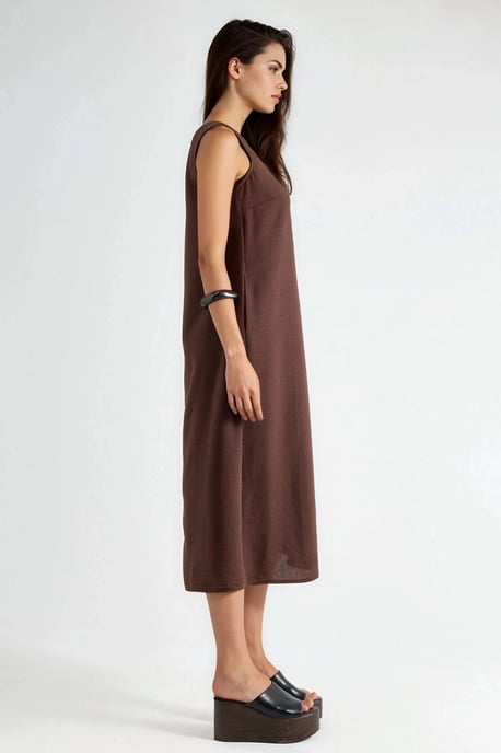 Linnenlook Mouwloze Crew Neck Midi Jurk - Image 2