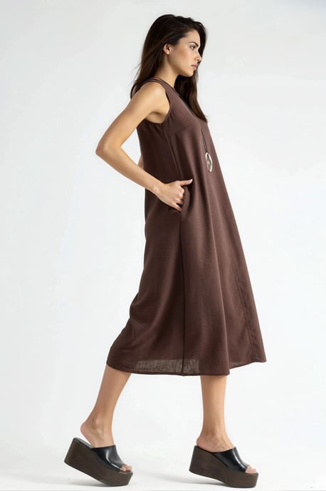 Linnenlook Mouwloze Crew Neck Midi Jurk - Image 6