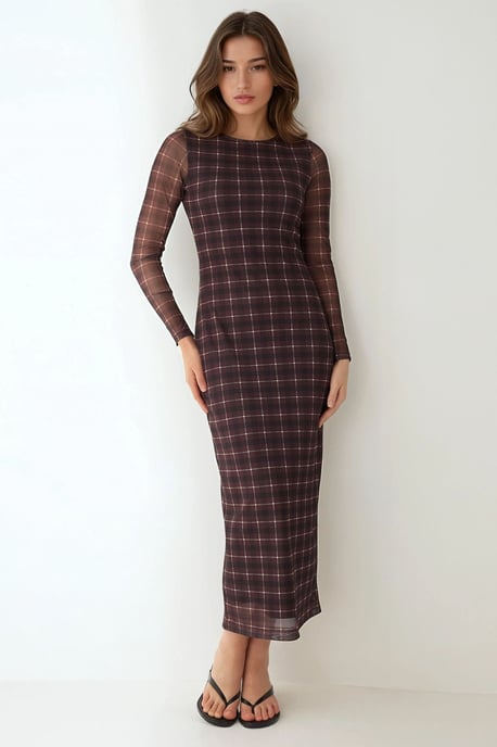 Rutigt Bodycon Midiklänning - Image 1