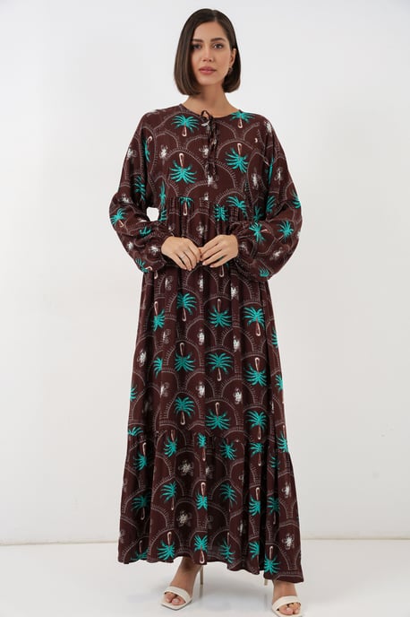 Tropical Printed Maxi Dress with Button Closure - Image 2