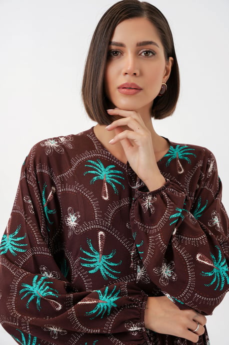 Tropical Printed Maxi Dress with Button Closure - Image 3