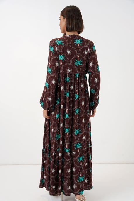 Tropical Printed Maxi Dress with Button Closure - Image 5