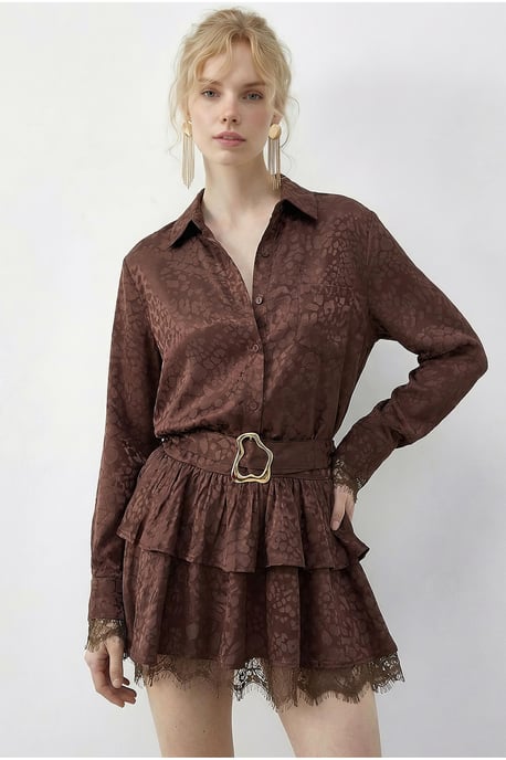 Leopard Print Shirt Dress with Belt - Image 3