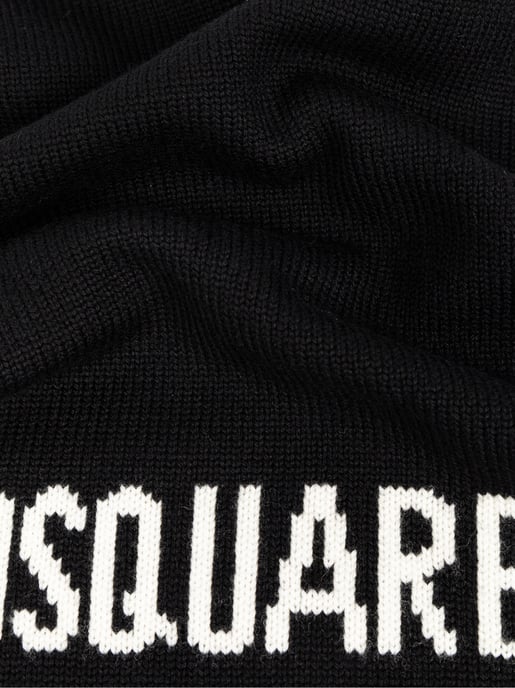 Stickad ullhalsduk med logotyp och intarsia - Image 2