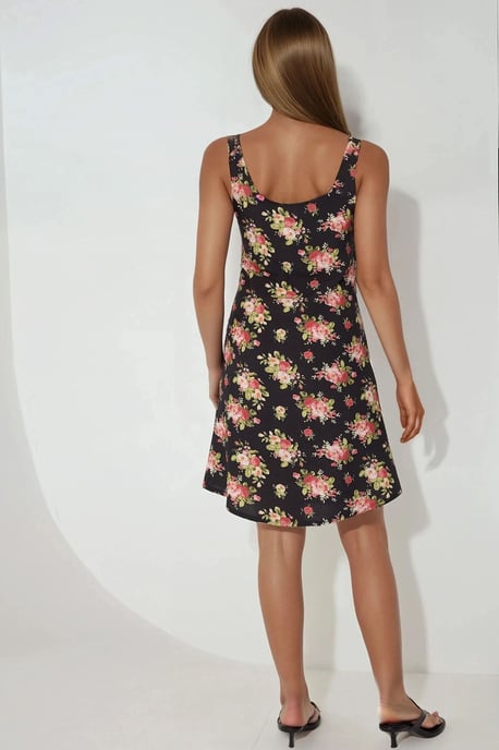 U Collar Printed Fitted Mini Dress - Image 4