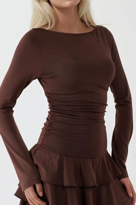 Frilly Crew Neck Mini Dress - Image 5