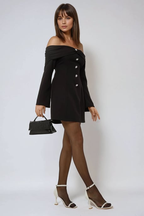 Exclusive Tailored Off Shoulder Mini Dress with Button Detail - Image 1