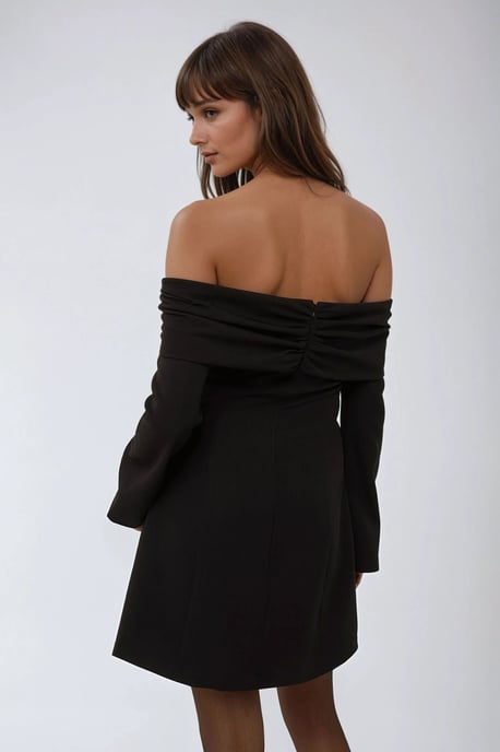 Exclusive Tailored Off Shoulder Mini Dress with Button Detail - Image 2