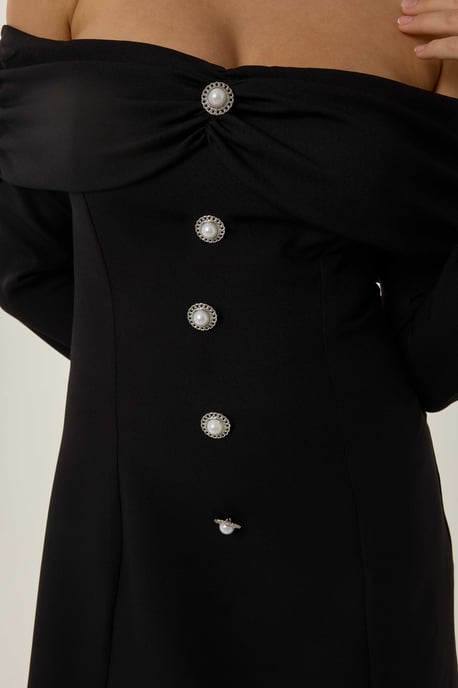 Exclusive Tailored Off Shoulder Mini Dress with Button Detail - Image 3