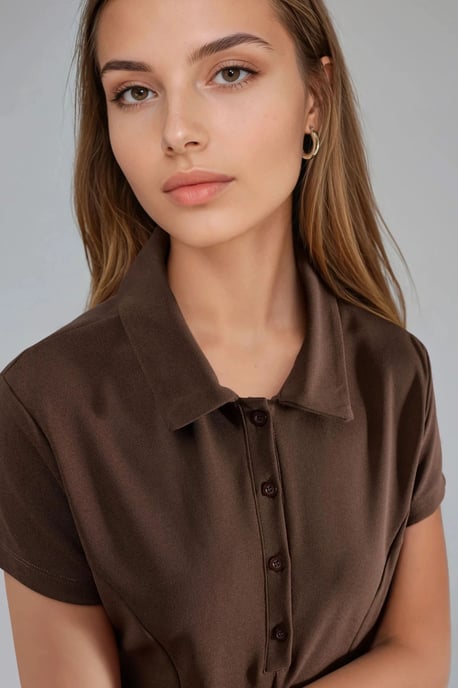 Crepe Mini Jurk met Knopen Sluiting en Polo Kraag - Image 2