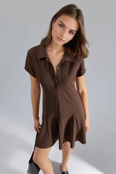 Crepe Mini Jurk met Knopen Sluiting en Polo Kraag - Image 3