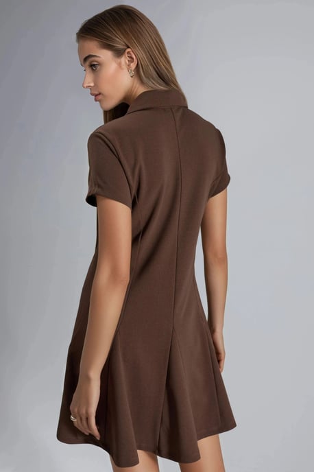Crepe Mini Jurk met Knopen Sluiting en Polo Kraag - Image 4