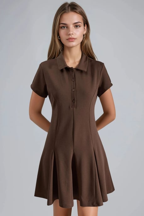 Crepe Mini Jurk met Knopen Sluiting en Polo Kraag - Image 5