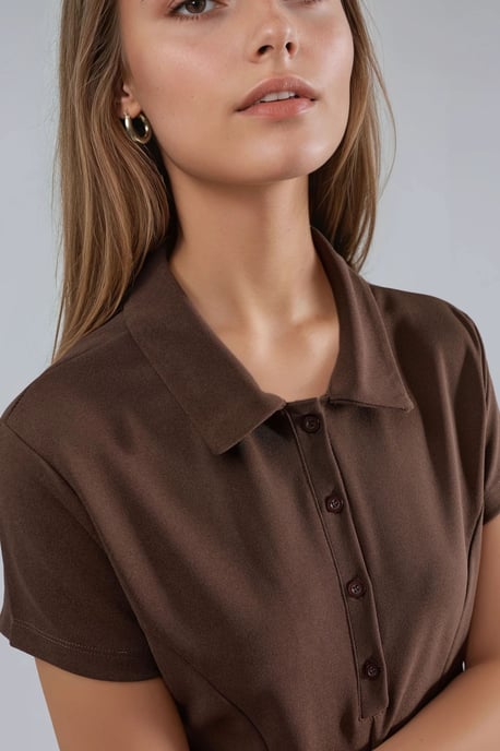 Crepe Mini Jurk met Knopen Sluiting en Polo Kraag - Image 6