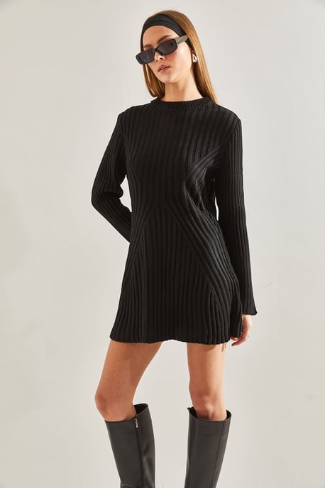 Textured Knitwear Mini Dress with Crew Neck - Image 6