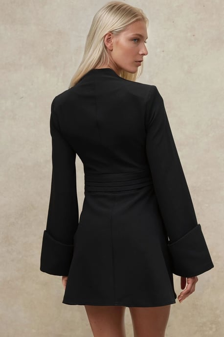 Elegant V-Neck Long Sleeve Mini Dress - Image 3