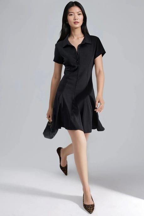 Crepe Mini-jurk met knoopsluiting en polo-kraag - Image 1