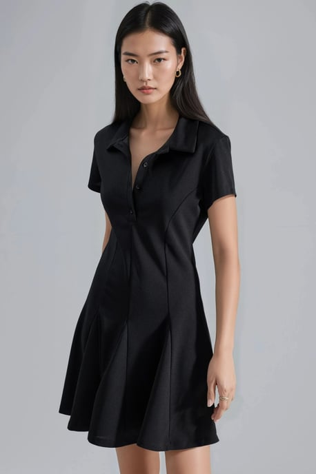 Crepe Mini-jurk met knoopsluiting en polo-kraag - Image 2