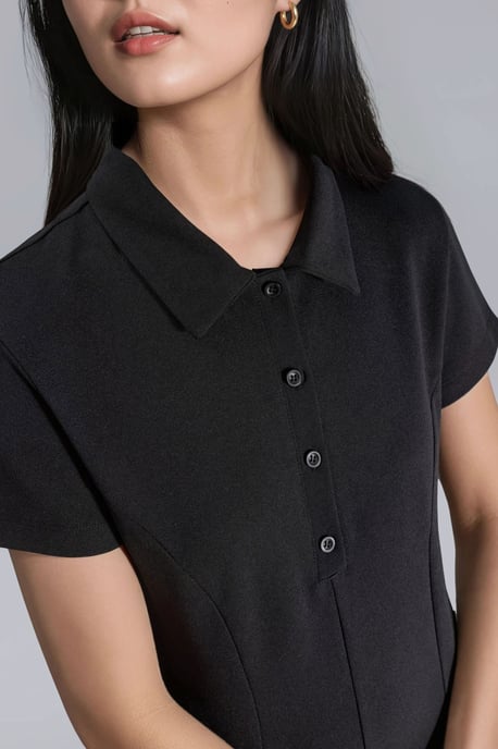 Crepe Mini-jurk met knoopsluiting en polo-kraag - Image 5