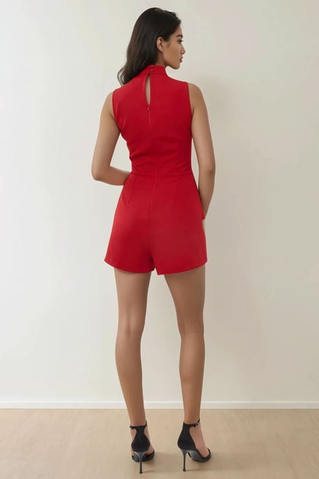 Hoge Hals Mouwloze Strakke Jumpsuit met Strik Taille Detail - Image 5