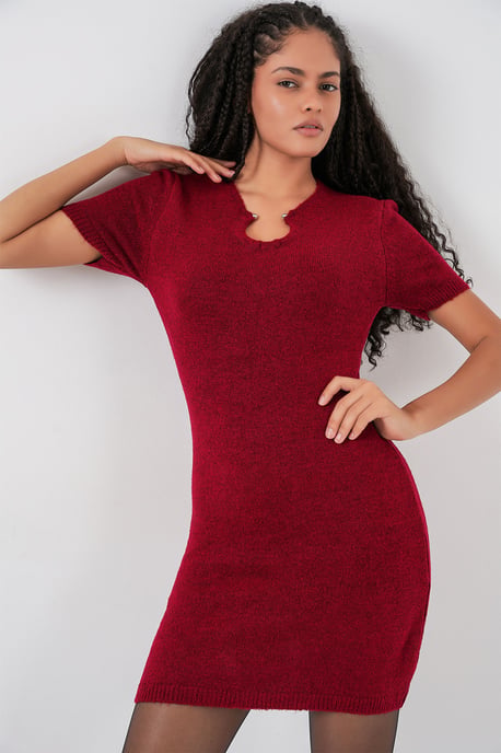 Accessoar Detalj Bodycon Mini Stickad Klänning - Image 3