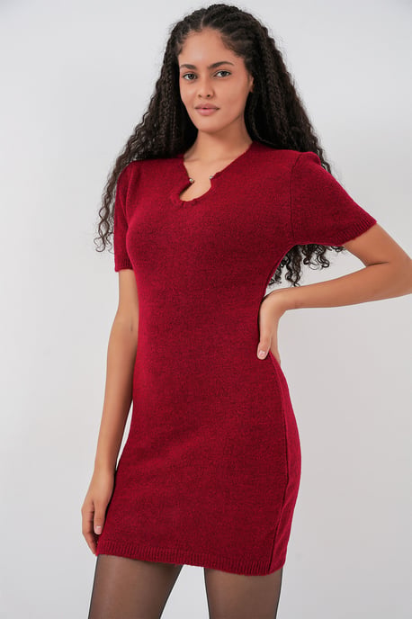 Accessoar Detalj Bodycon Mini Stickad Klänning - Image 4