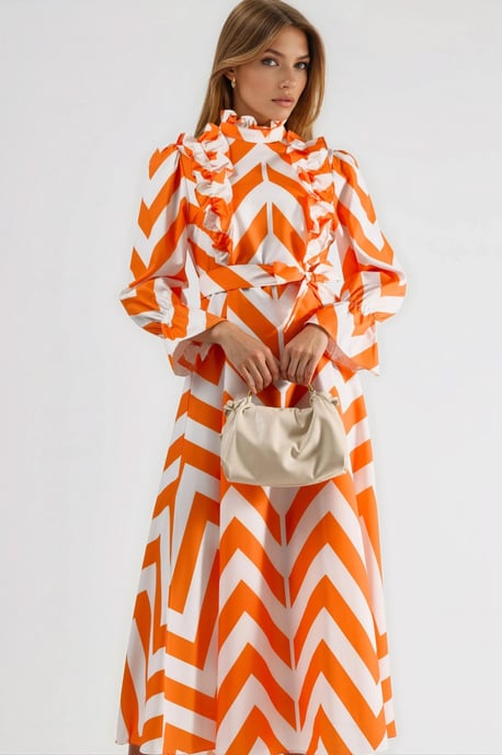 Geometrische Rimpel Maxi Jurk met Halve Turtleneck - Image 2