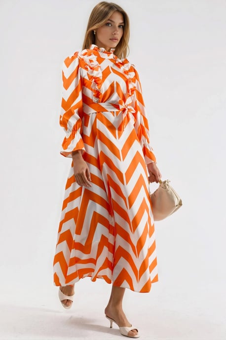 Geometrische Rimpel Maxi Jurk met Halve Turtleneck - Image 3