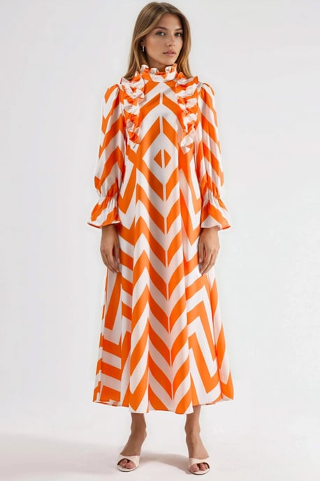 Geometrische Rimpel Maxi Jurk met Halve Turtleneck - Image 4