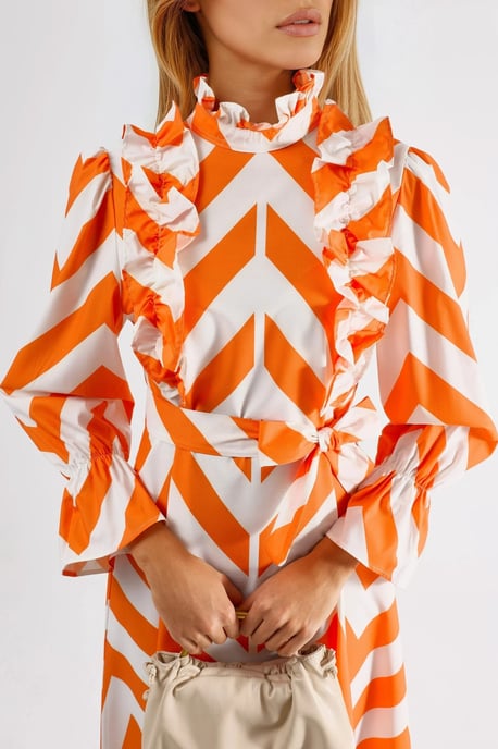 Geometrische Rimpel Maxi Jurk met Halve Turtleneck - Image 5