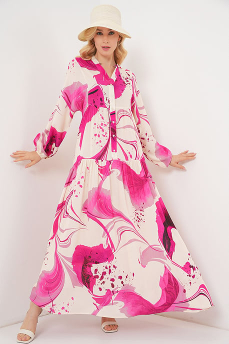 Patroon V-hals Maxi jurk - Image 1
