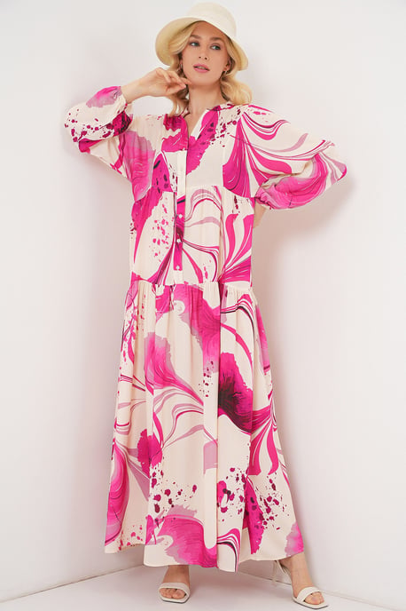 Patroon V-hals Maxi jurk - Image 4