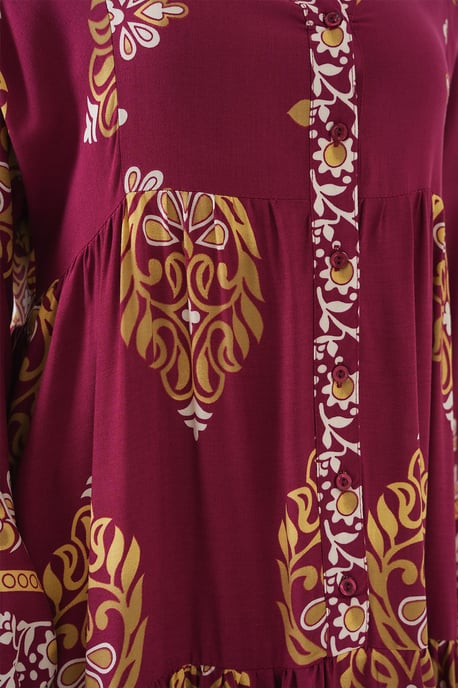Gepatternde V-hals Maxi-jurk met knoopsluiting - Image 6