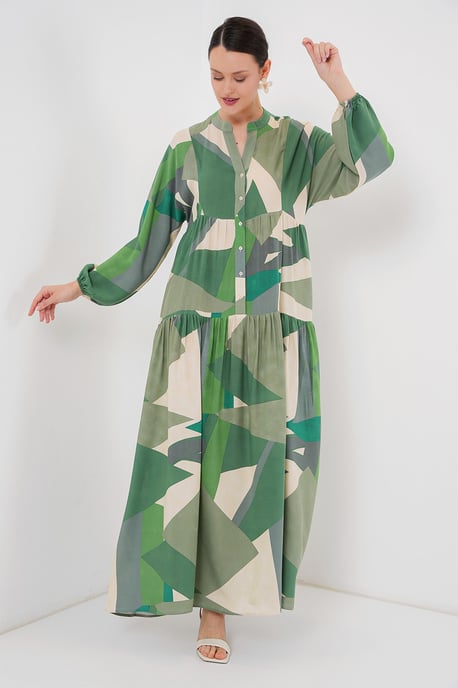 Geprinte V-hals Maxi-jurk met knoopsluiting - Image 3