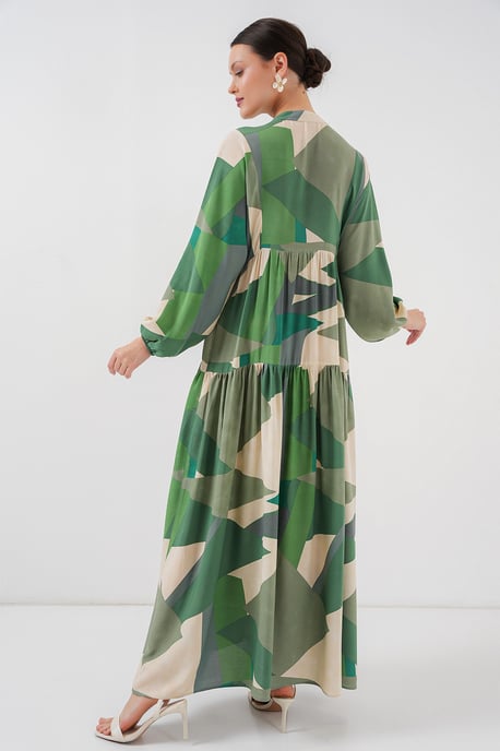 Geprinte V-hals Maxi-jurk met knoopsluiting - Image 5