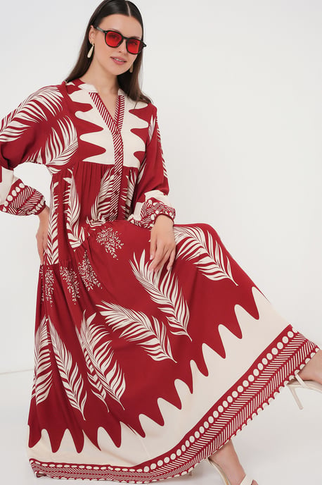 Gepatternede V-hals Maxi-jurk met Knopsluiting - Image 2