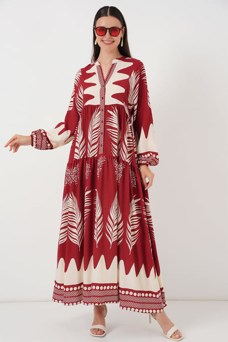 Gepatternede V-hals Maxi-jurk met Knopsluiting - Image 3