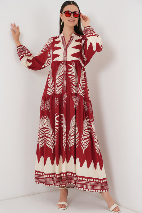 Gepatternede V-hals Maxi-jurk met Knopsluiting - Image 4
