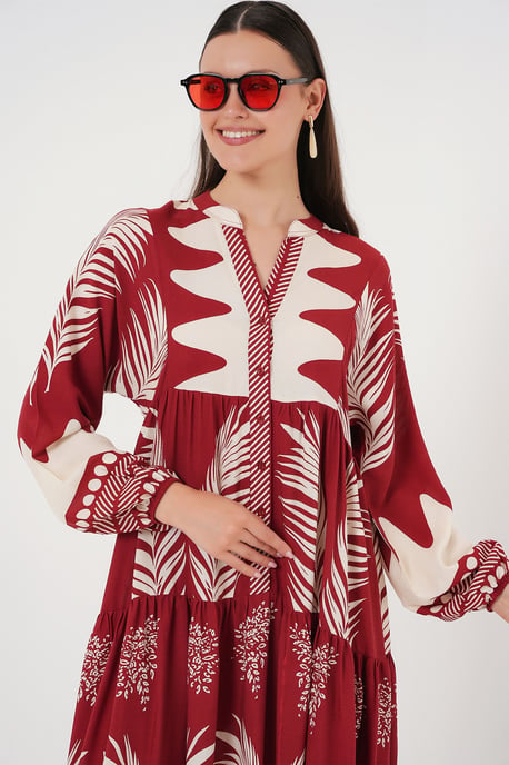 Gepatternede V-hals Maxi-jurk met Knopsluiting - Image 5