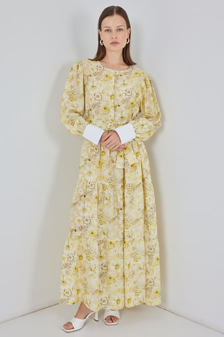 Viscose Blend Patroon Maxi Dress met Knoopsluiting - Image 2