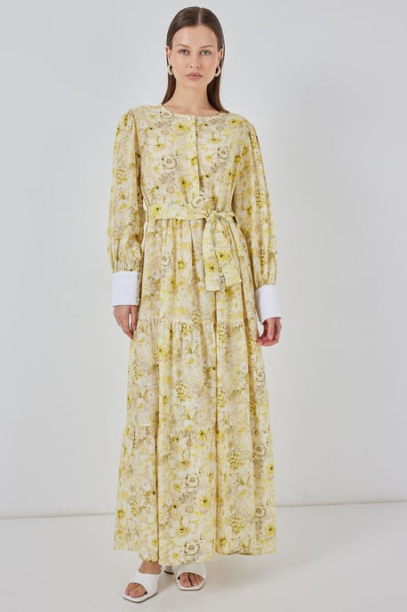 Viscose Blend Patroon Maxi Dress met Knoopsluiting - Image 3